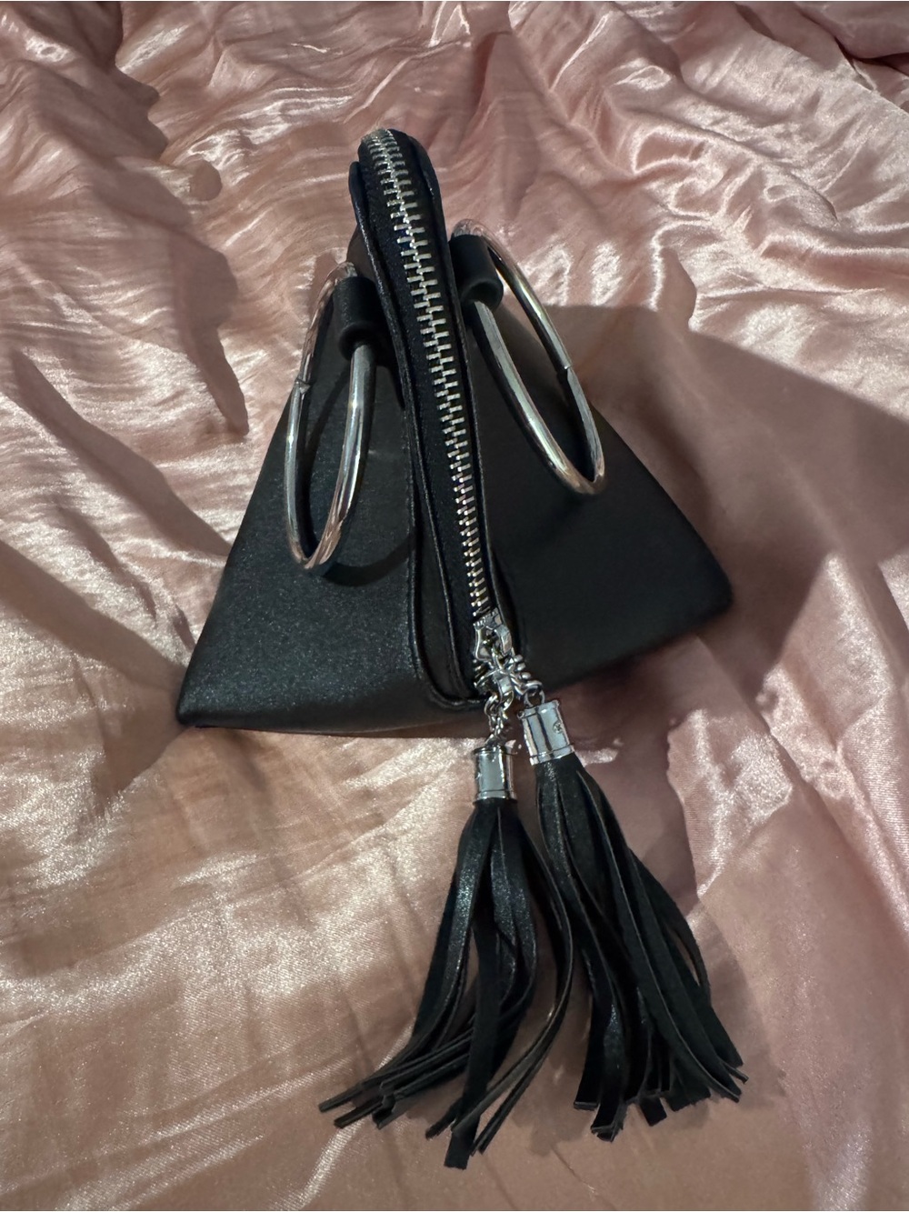 Black Pyramid Tassel Wristlet Bag